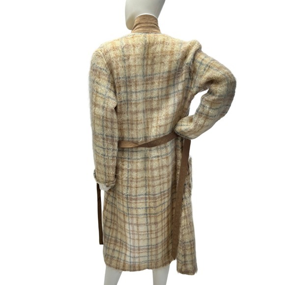 1960s Gino Rossi Mohair LIghtweight Plaid Long Cardigan Robe Jacket‎ Coat JS - Picture 8 of 12